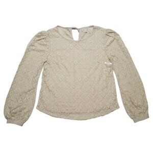 Hinge Top Womens XS Beige Floral Lace Crochet Sheer Long Sleeve Keyhole New